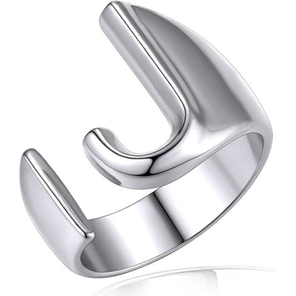 Letter J Initial Silver Rings Adjustable Gold Sta… - image 1